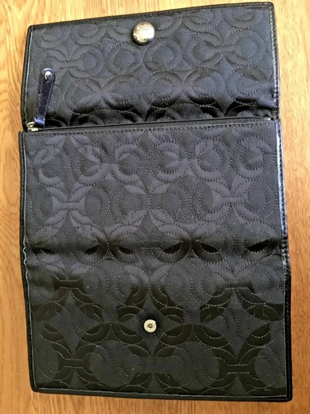 Coach Gramercy Black Woven Jacquard Signature Checkbook Clutch Wallet F42945